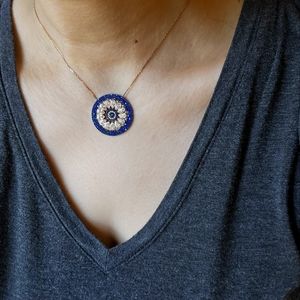 Rose Gold Plated (925 Silver) Blue Rhinestone Evil Eye Necklace